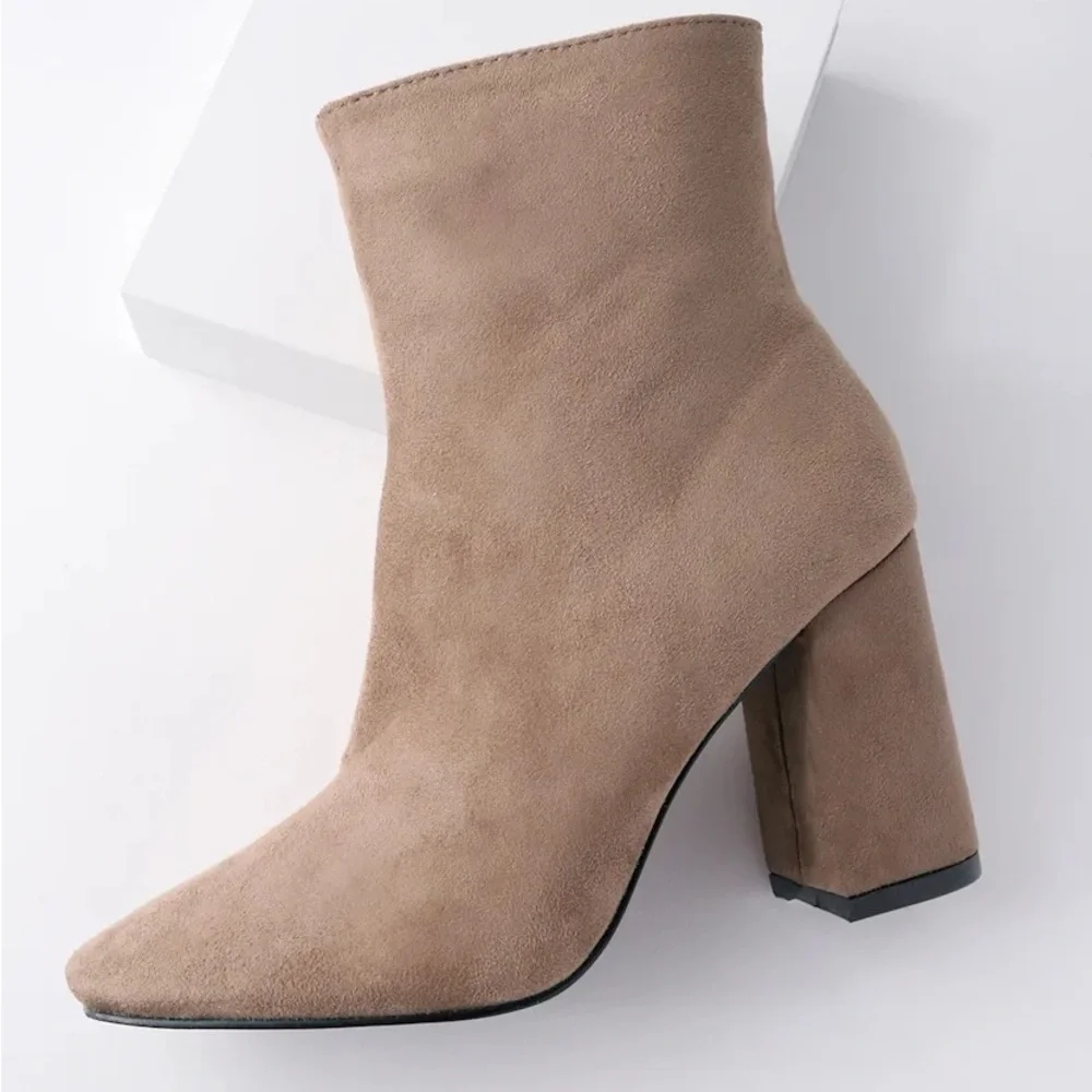 My Generation Taupe Suede High Heel Mid-Calf Boots - 6.5 - Picture 5 of 9
